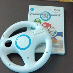 Nintendo Wii Mario Kart with White Steering Wheel